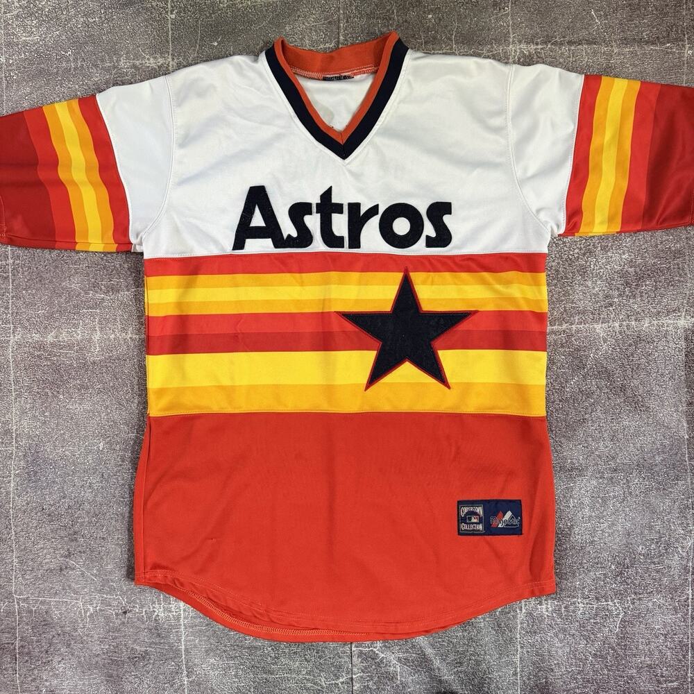 Mens Vintage 90s Majestic Houston Astros Nolan Ryan Rainbow Sunrise Jersey Sz XL